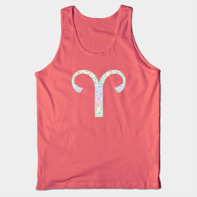 Aries Zodiac Horoscope Symbol in Pastel Rainbow Leopard Print Tank Top by bumblefuzzies